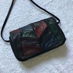 Vintage leather color block patchwork style cross body purse